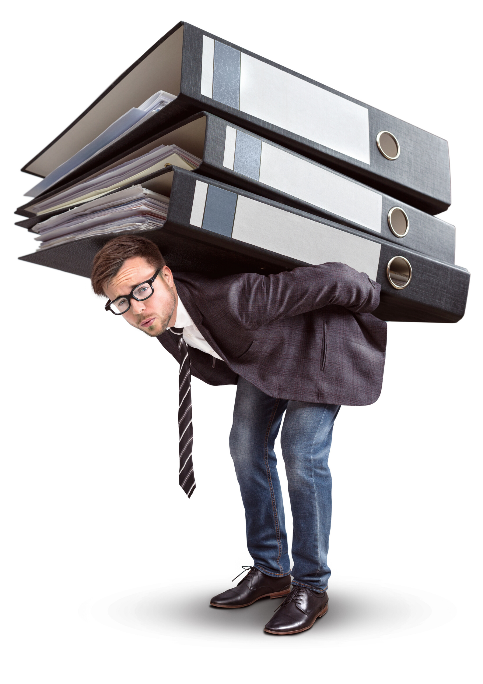 Picture of man carrying folders on his back